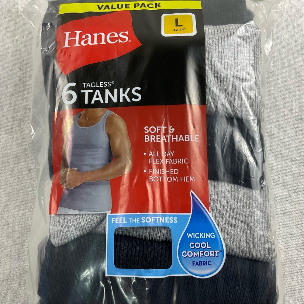 Hanes Men's Tagless Tanks 6 Pack Size: Large Color: Black and Gray - Picture 4 of 10